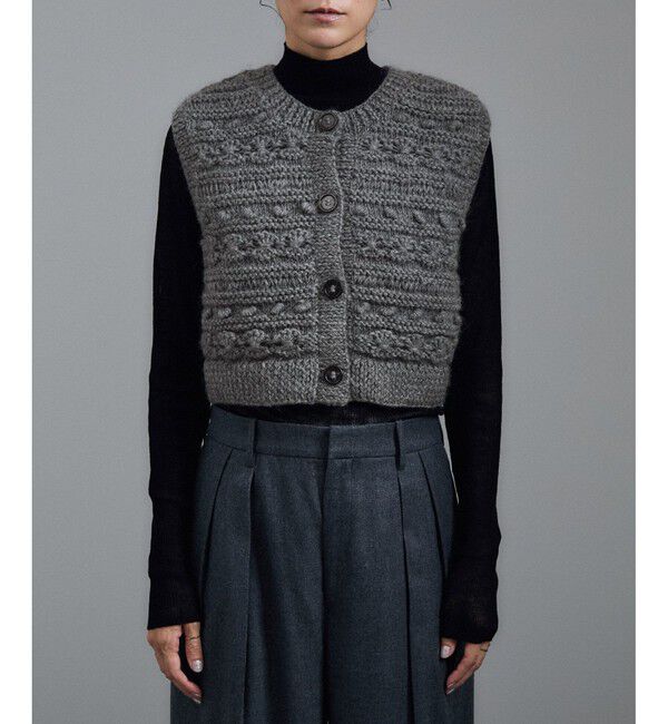 SALON adam et rope'「【WEB限定】クロップドパターンハンドニットジレ」|ベスト・ジレ|
