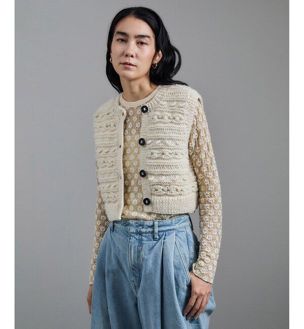 SALON adam et rope'「【WEB限定】クロップドパターンハンドニットジレ」|ベスト・ジレ|オフホワイト(15)