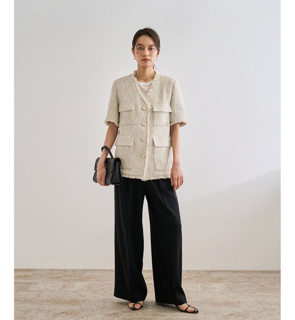 ROPE「サマーツイードハーフスリーブジャケット」|ノーカラージャケット|