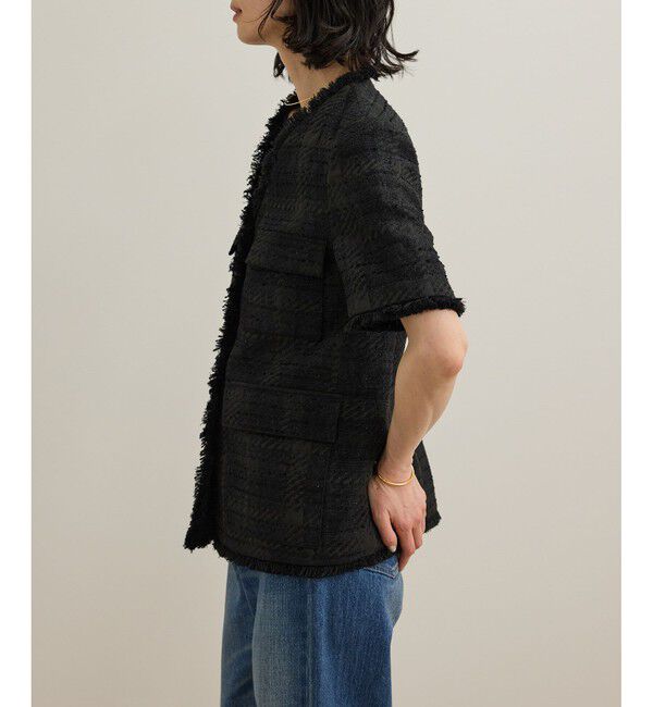 ROPE「サマーツイードハーフスリーブジャケット」|ノーカラージャケット|