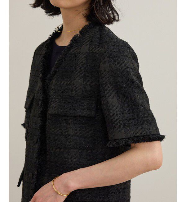 ROPE「サマーツイードハーフスリーブジャケット」|ノーカラージャケット|