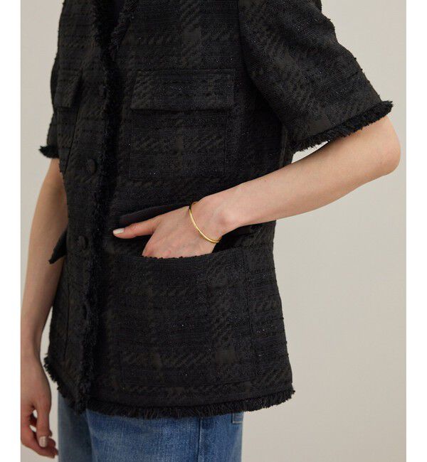 ROPE「サマーツイードハーフスリーブジャケット」|ノーカラージャケット|