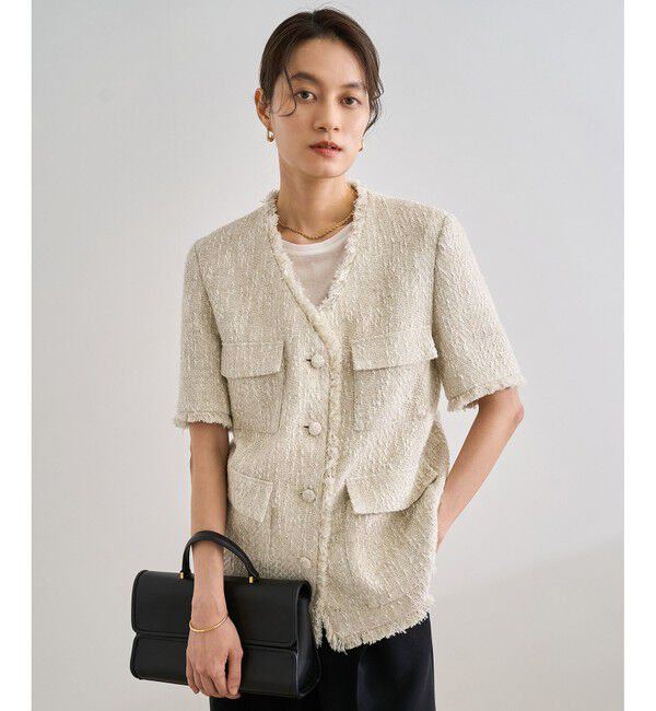 ROPE「サマーツイードハーフスリーブジャケット」|ノーカラージャケット|