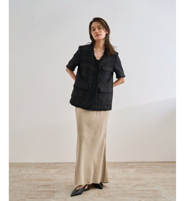 ROPE「サマーツイードハーフスリーブジャケット」|ノーカラージャケット|