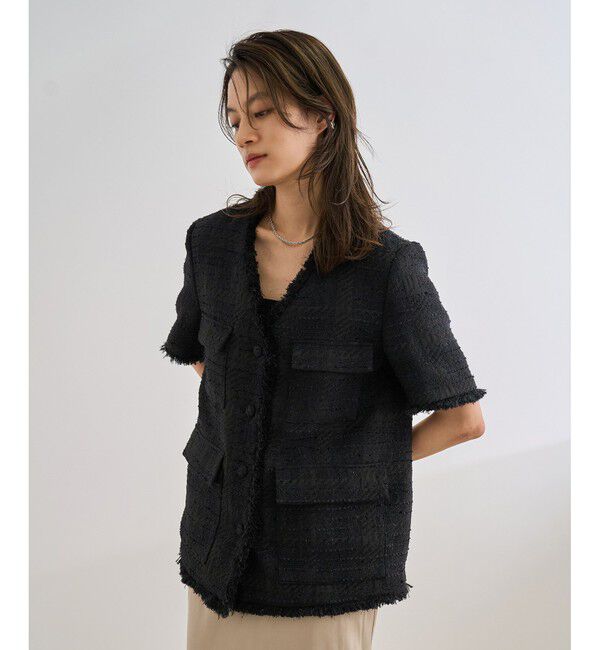 ROPE「サマーツイードハーフスリーブジャケット」|ノーカラージャケット|