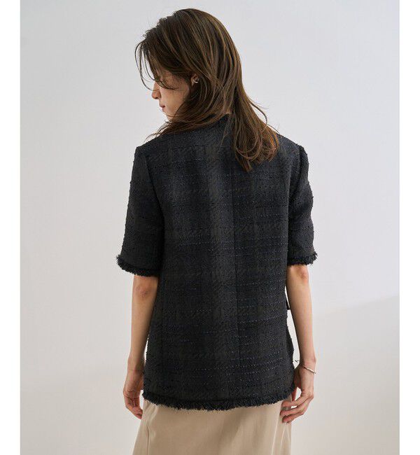 ROPE「サマーツイードハーフスリーブジャケット」|ノーカラージャケット|