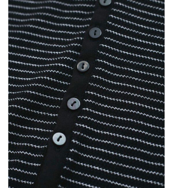 VIS「【洗える】細ボーダーポロトップス」|ポロシャツ|