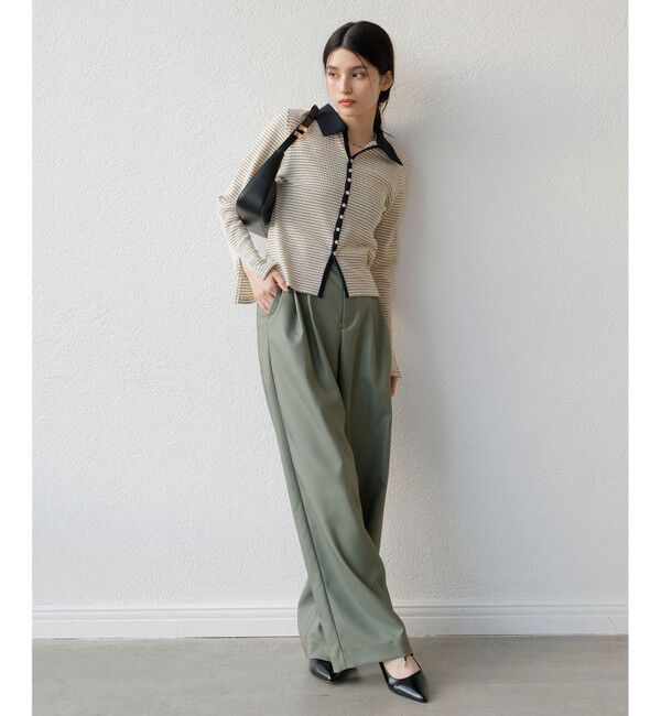 VIS「【洗える】細ボーダーポロトップス」|ポロシャツ|