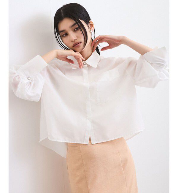 VIS「【防シワ/接触冷感/洗える】ボリュームスリーブショート丈シアーシャツ」|シャツ・ブラウス|