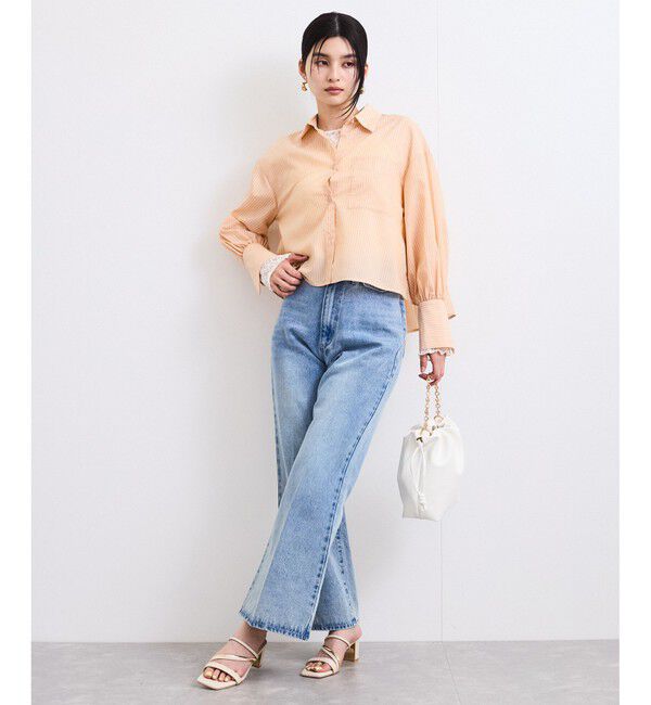 VIS「【防シワ/接触冷感/洗える】ボリュームスリーブショート丈シアーシャツ」|シャツ・ブラウス|