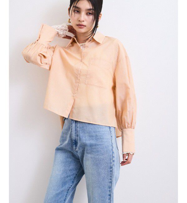 VIS「【防シワ/接触冷感/洗える】ボリュームスリーブショート丈シアーシャツ」|シャツ・ブラウス|