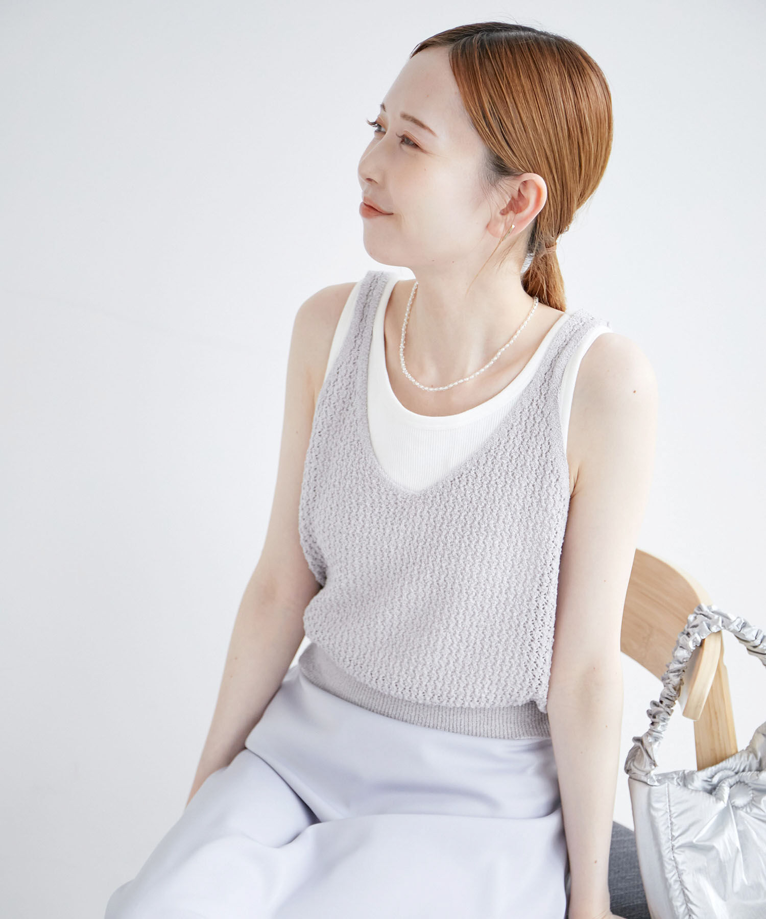 ROPE PICNIC PASSAGE「透かし編みルーズレイヤードニットベスト」|ベスト・ジレ|ラベンダー(52)