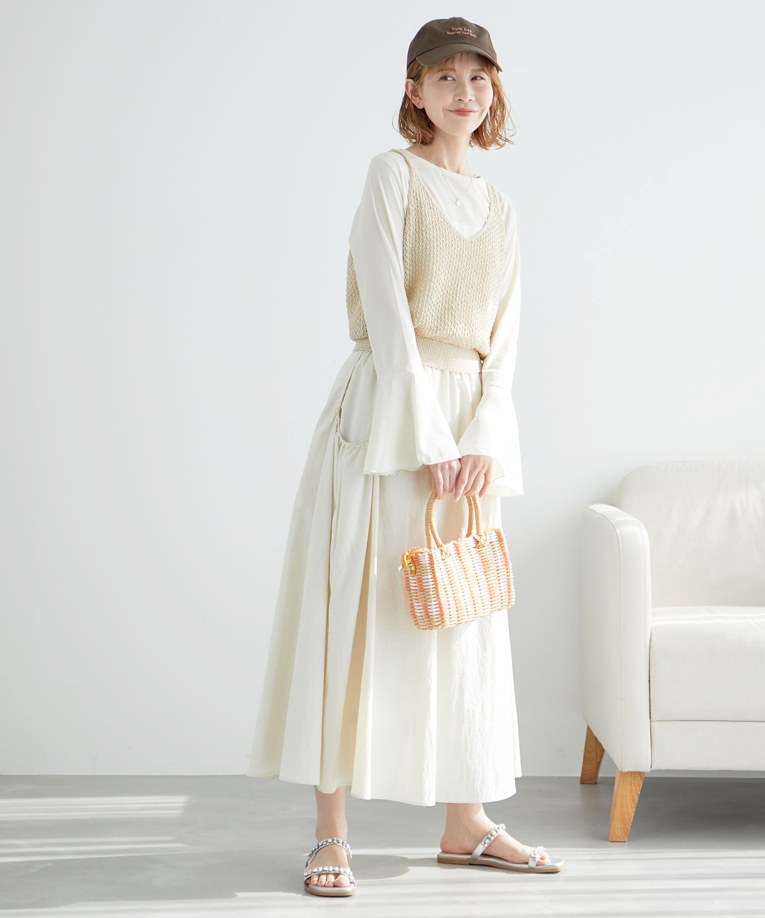 ROPE PICNIC PASSAGE「透かし編みルーズレイヤードニットベスト」|ベスト・ジレ|