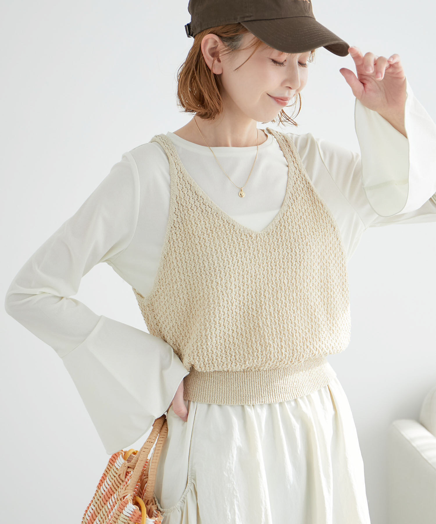 ROPE PICNIC PASSAGE「透かし編みルーズレイヤードニットベスト」|ベスト・ジレ|