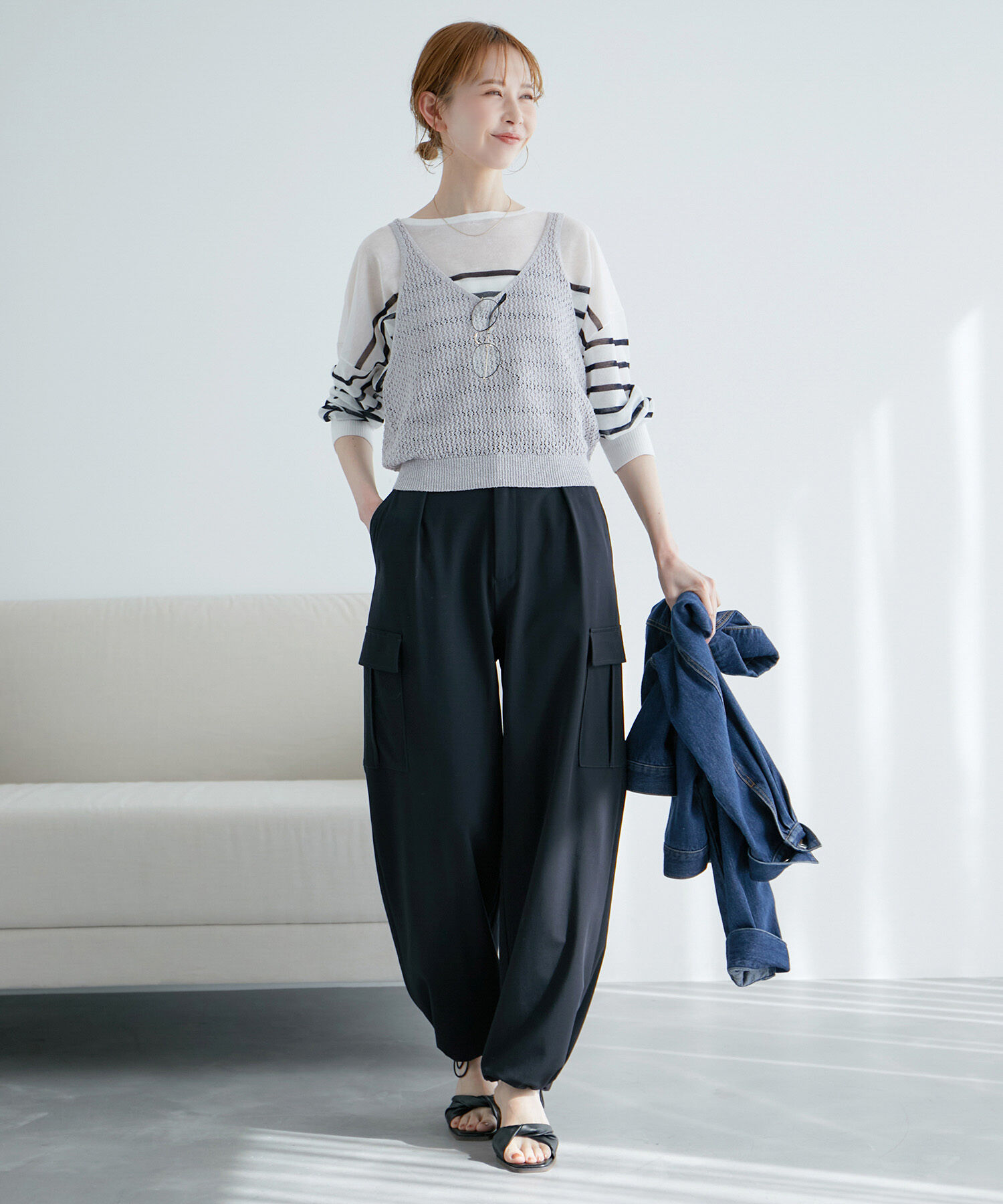 ROPE PICNIC PASSAGE「透かし編みルーズレイヤードニットベスト」|ベスト・ジレ|