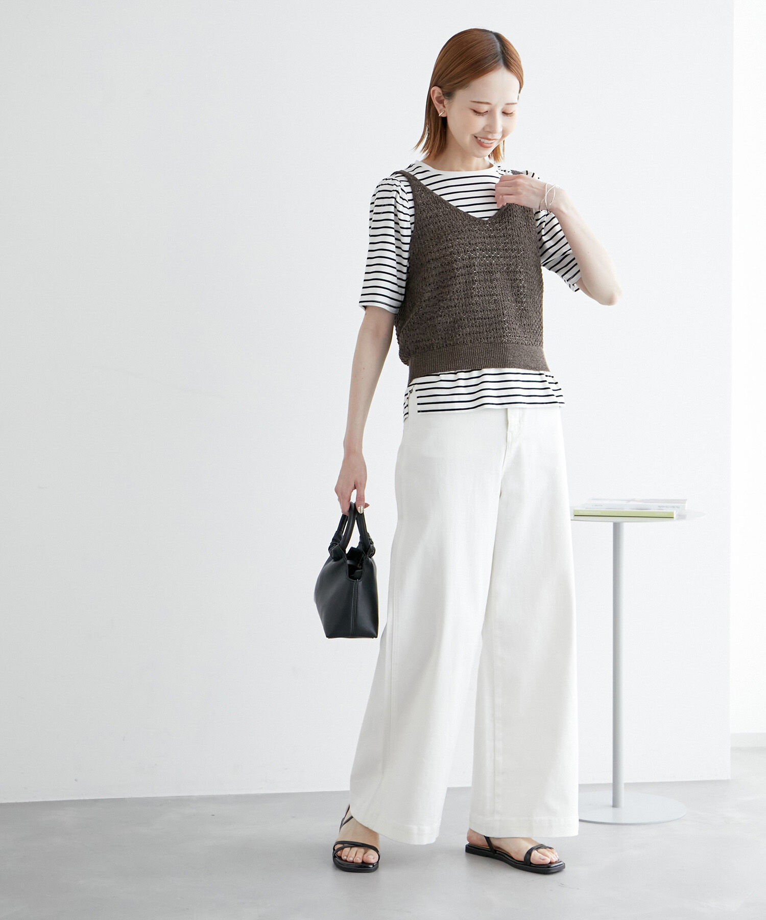 ROPE PICNIC PASSAGE「透かし編みルーズレイヤードニットベスト」|ベスト・ジレ|