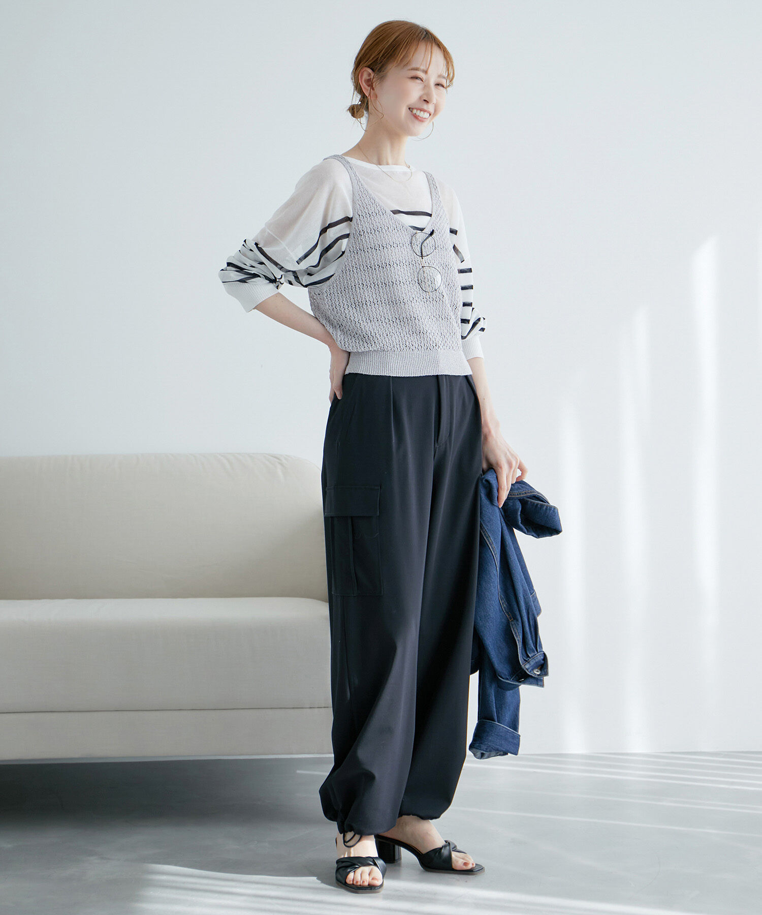 ROPE PICNIC PASSAGE「透かし編みルーズレイヤードニットベスト」|ベスト・ジレ|