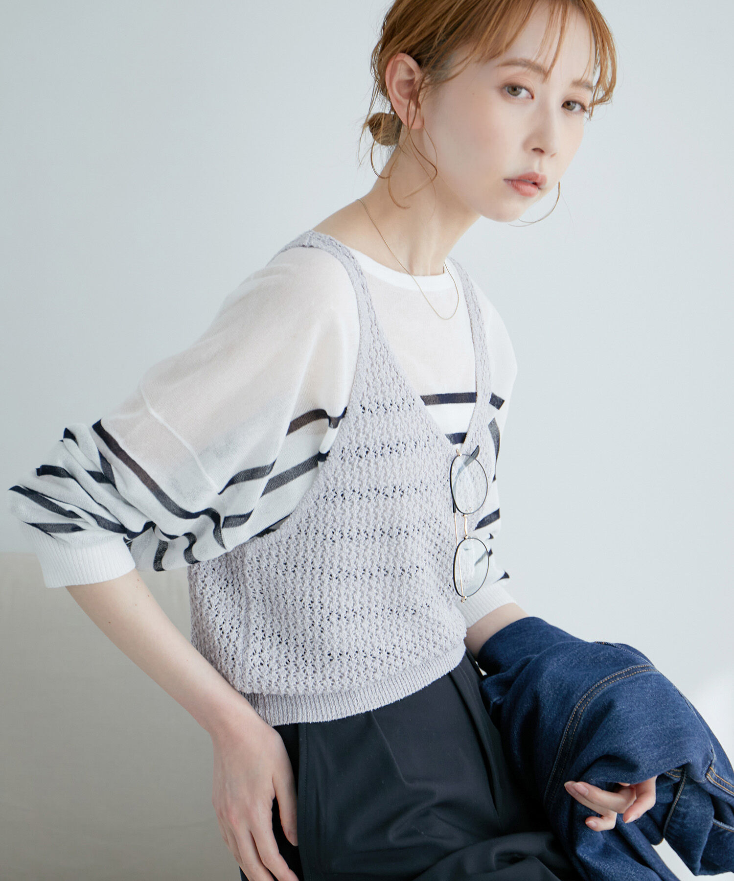 ROPE PICNIC PASSAGE「透かし編みルーズレイヤードニットベスト」|ベスト・ジレ|