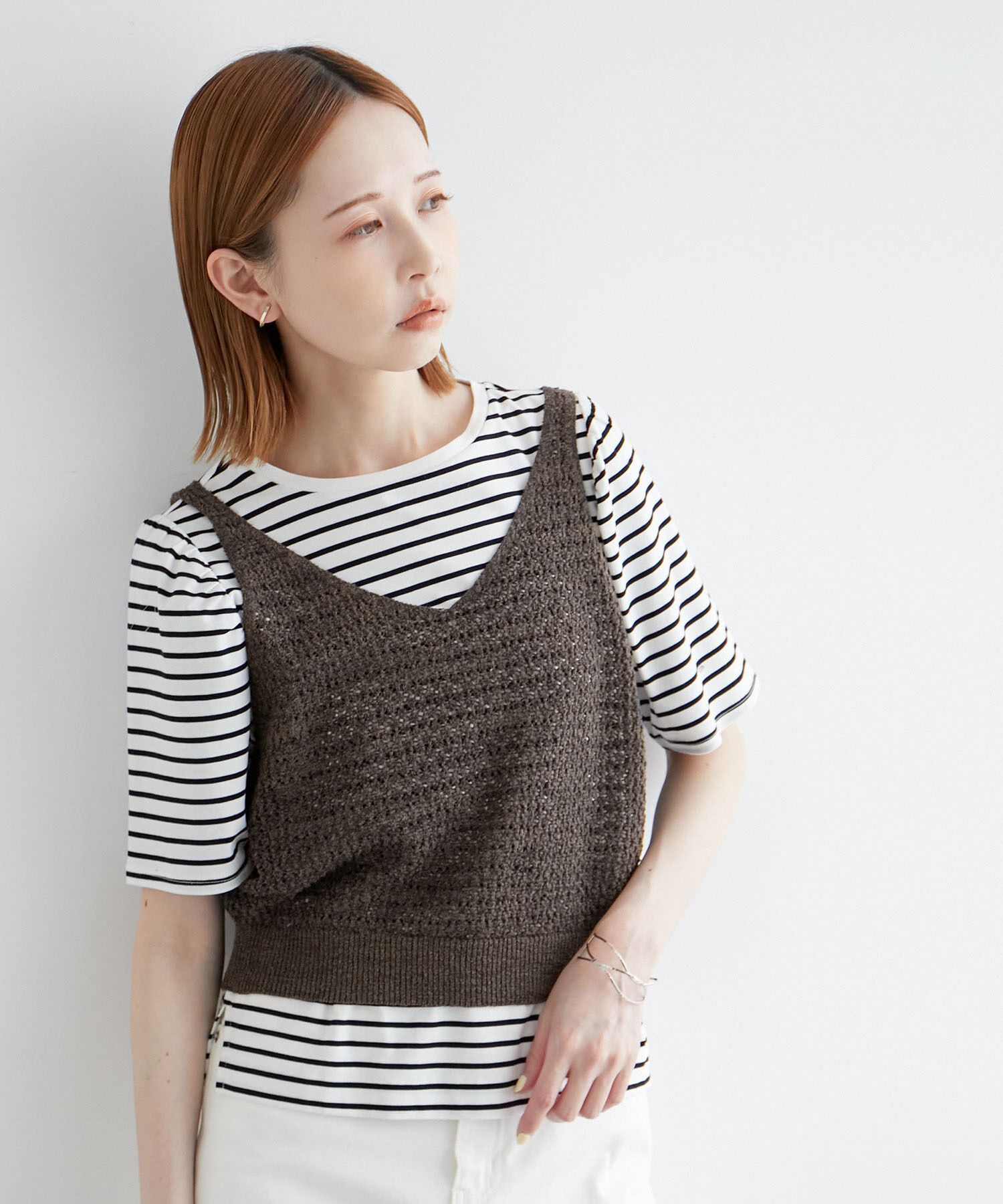 ROPE PICNIC PASSAGE「透かし編みルーズレイヤードニットベスト」|ベスト・ジレ|