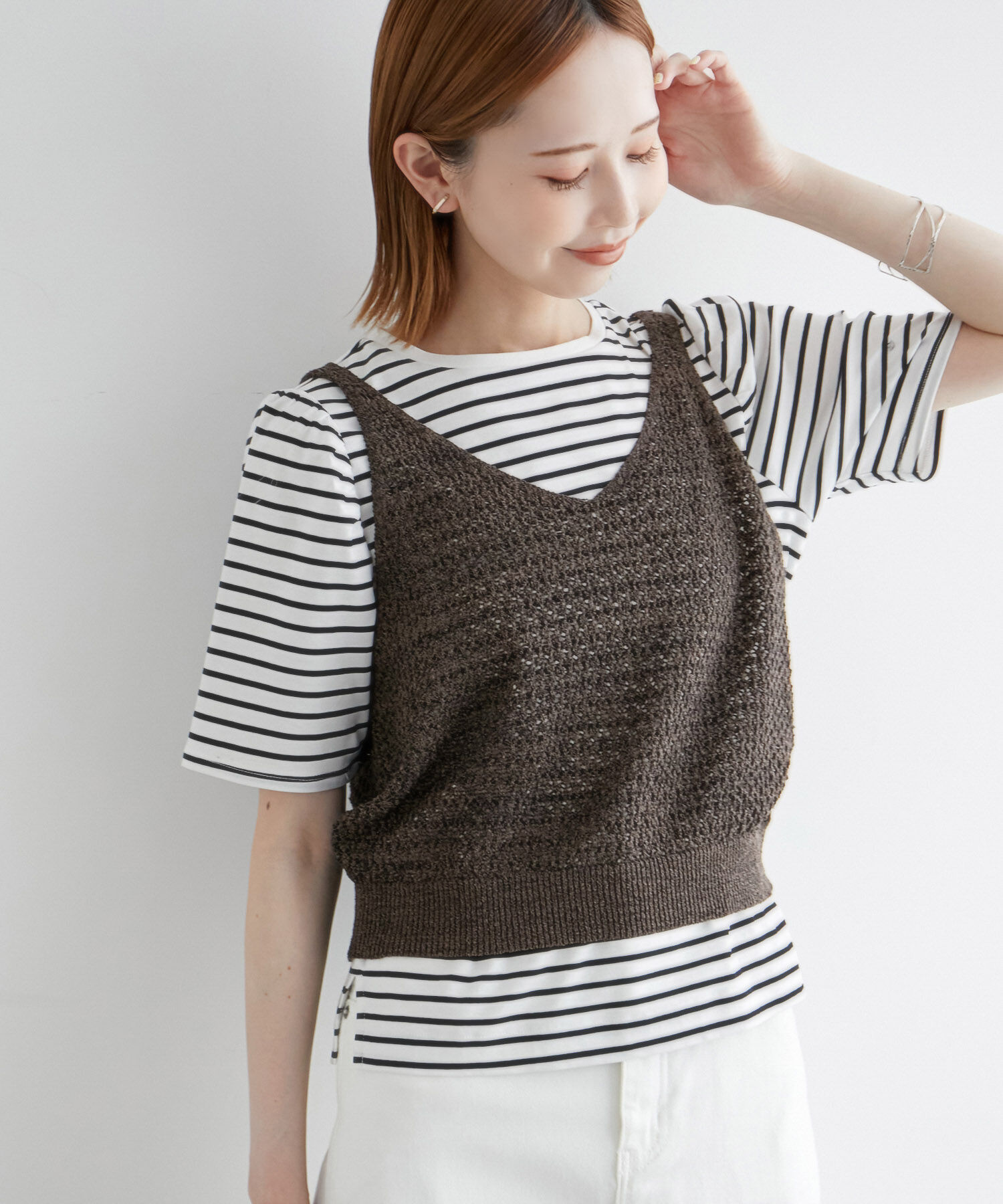 ROPE PICNIC PASSAGE「透かし編みルーズレイヤードニットベスト」|ベスト・ジレ|