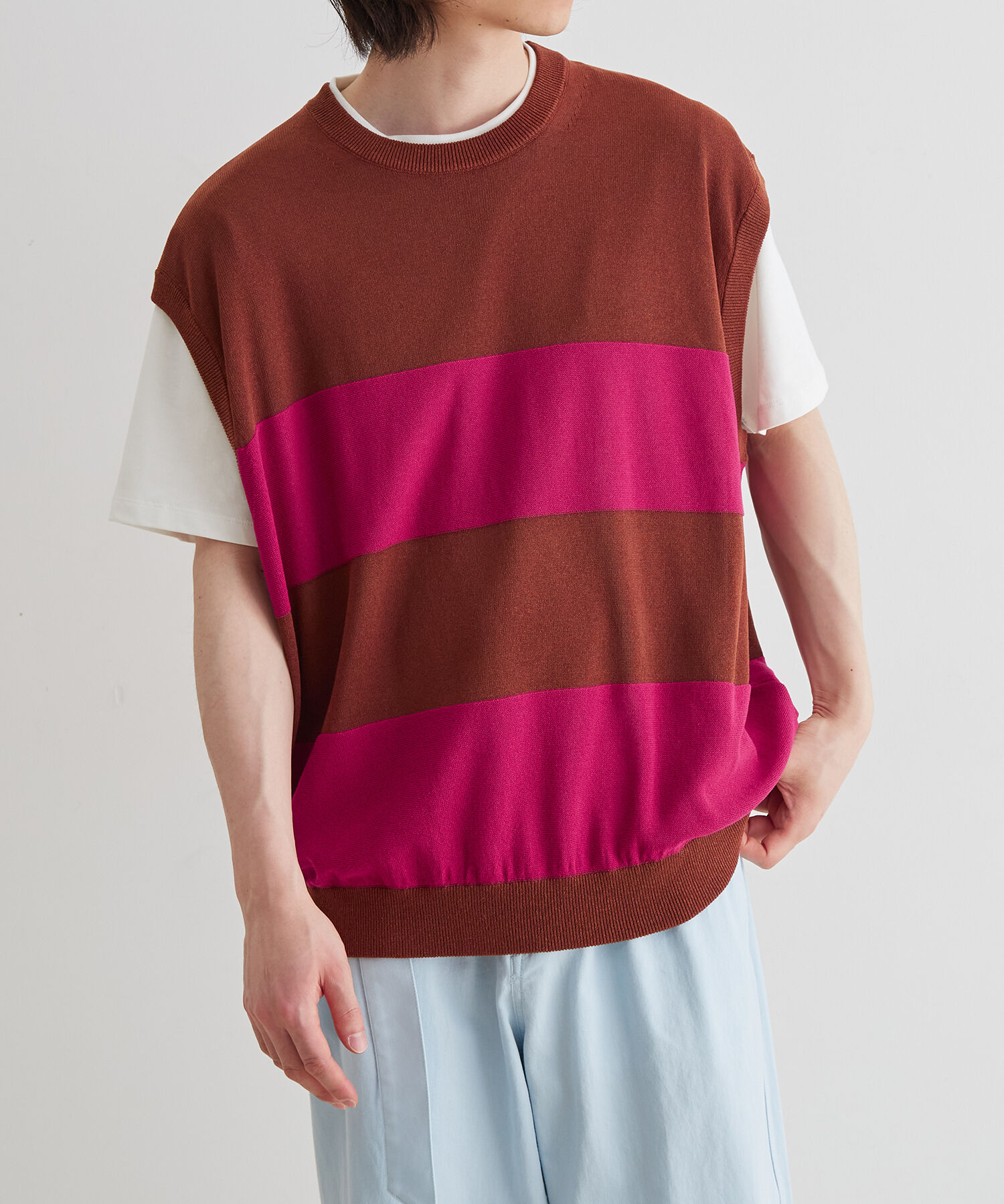 ADAM ET ROPE'「WASHI MIX ボーダー ニット ベスト」|ベスト・ジレ|