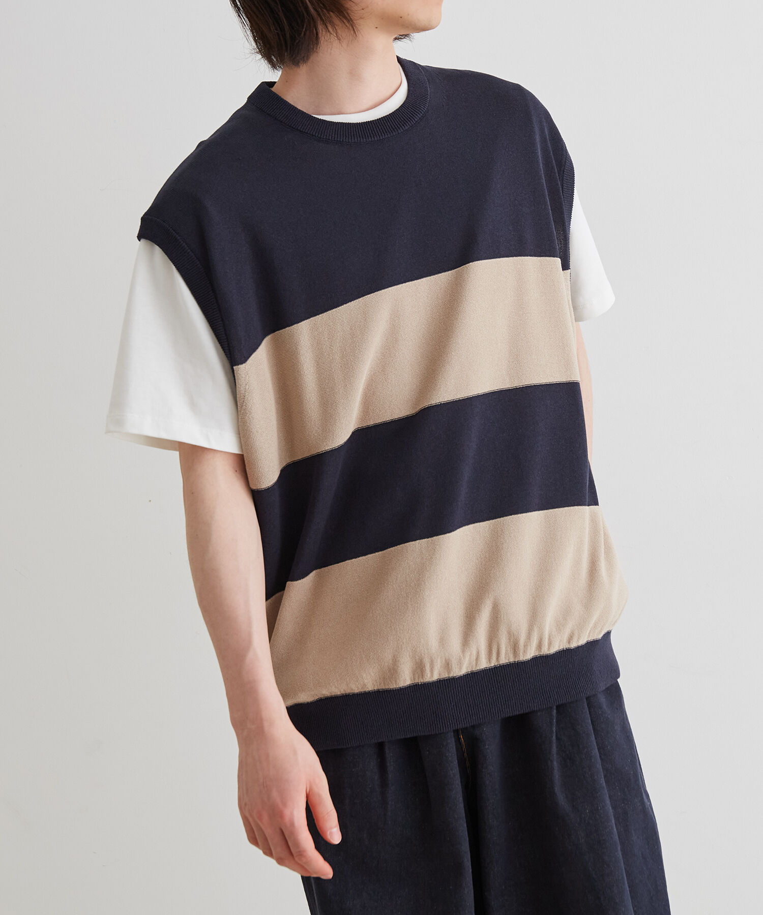 ADAM ET ROPE'「WASHI MIX ボーダー ニット ベスト」|ベスト・ジレ|