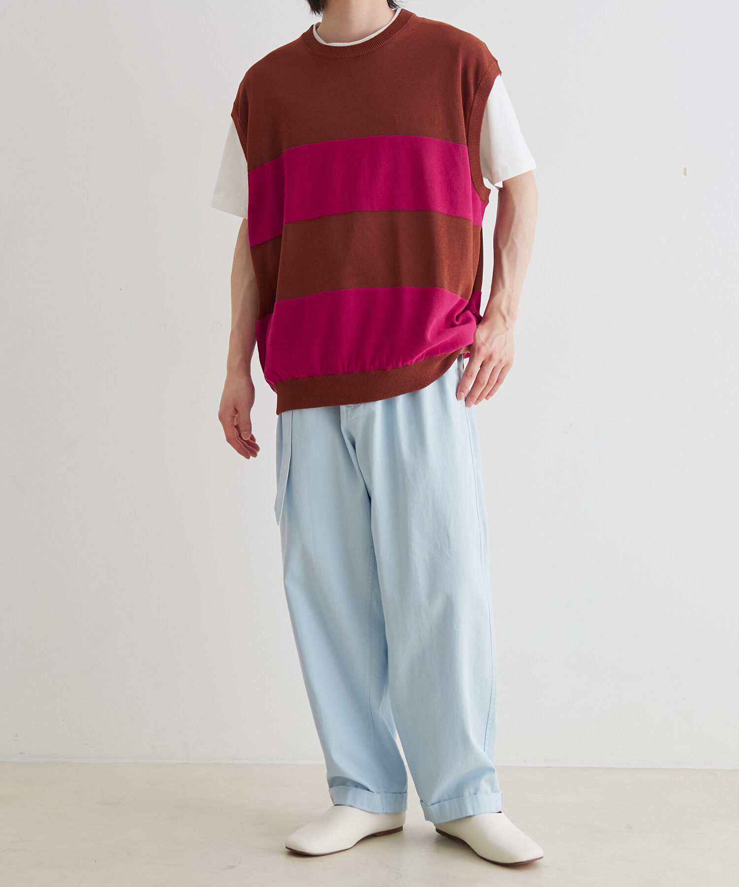 ADAM ET ROPE'「WASHI MIX ボーダー ニット ベスト」|ベスト・ジレ|