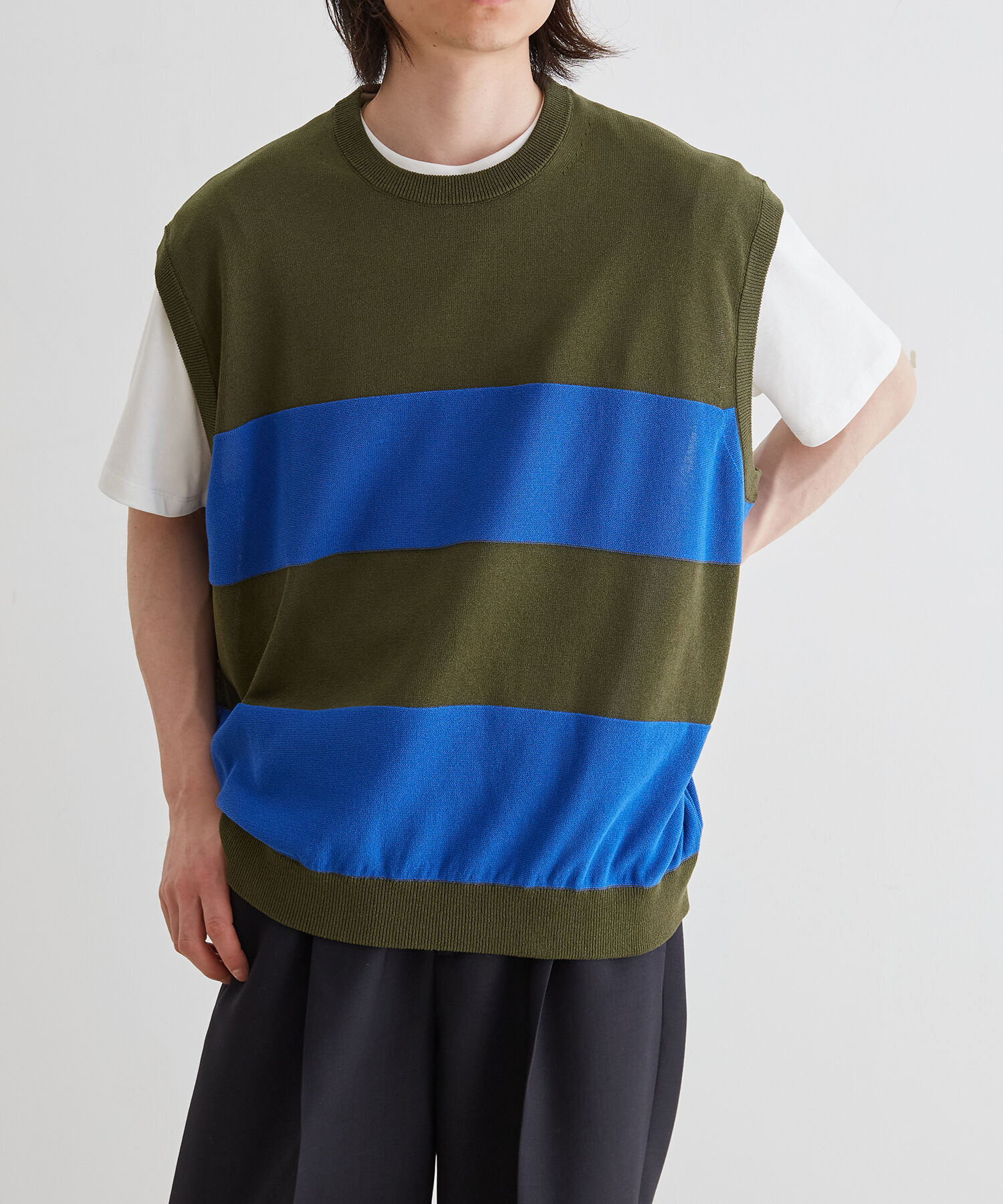 ADAM ET ROPE'「WASHI MIX ボーダー ニット ベスト」|ベスト・ジレ|