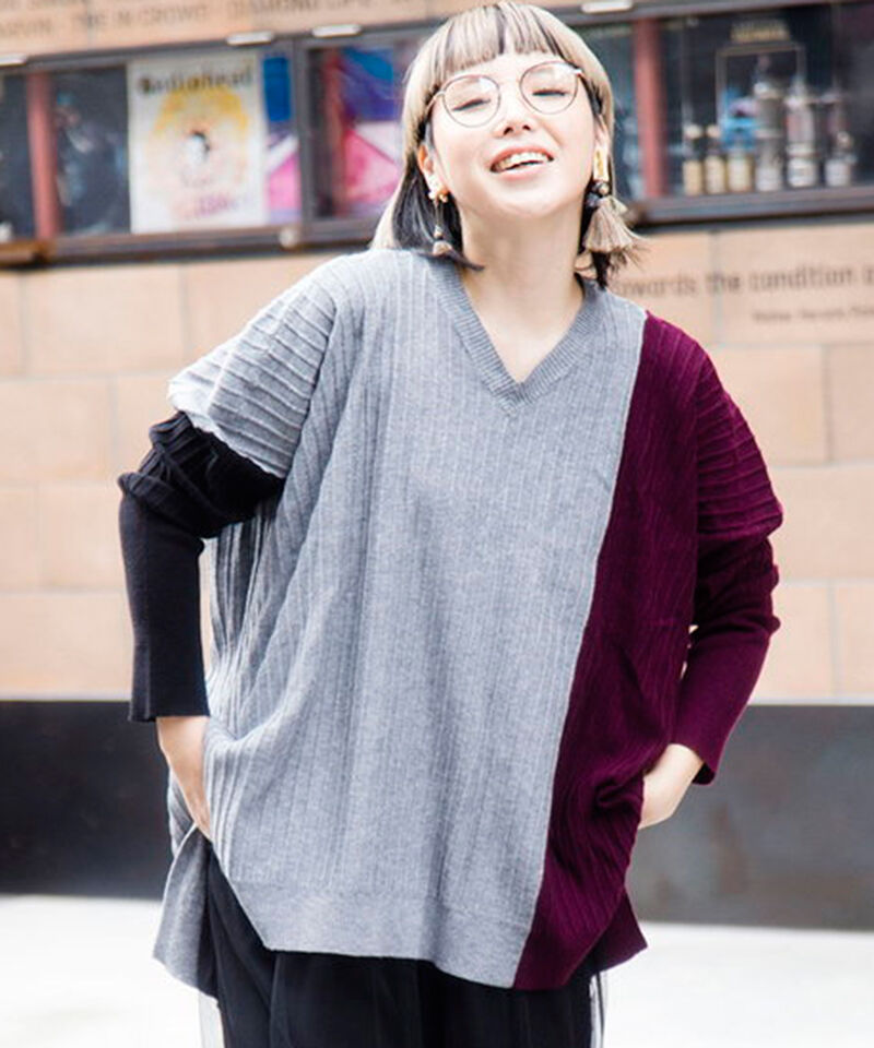  「切替ニットプルオーバー」|ニット・セーター|GRAY