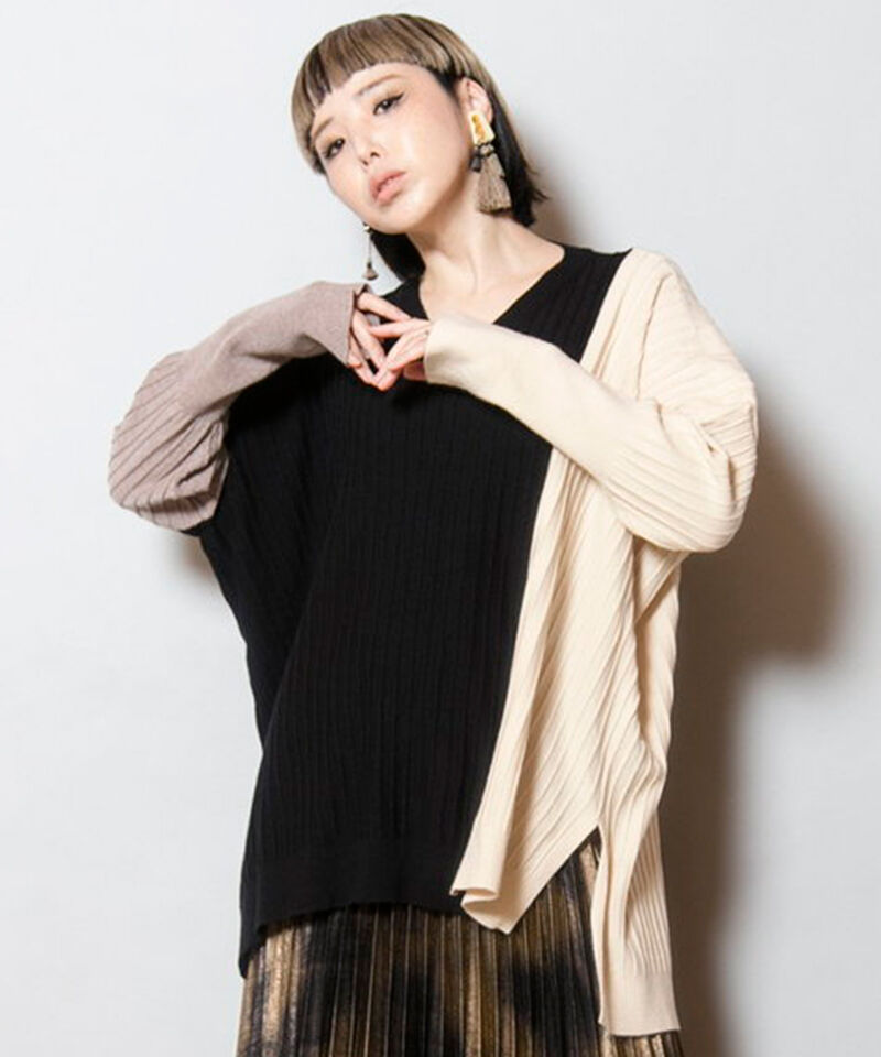  「切替ニットプルオーバー」|ニット・セーター|BLACK