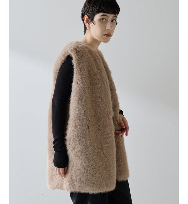 THE PAUSE「【THE PAUSE】フェイクファークルーネックジレ」|ベスト・ジレ|