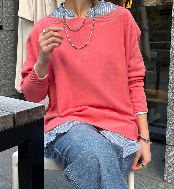  「ボートネックプルオーバー」|ニット・セーター|ピンク