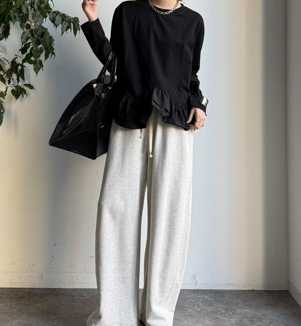  「裾異素材切替フリルカットソー」|Tシャツ・カットソー|