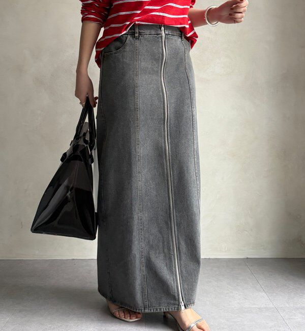  「【WEB限定】フロントジップデニムスカート」|スカート|グレー