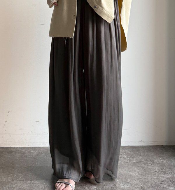  「【WEB限定】ギャザーワイドパンツ」|チノ|カーキ