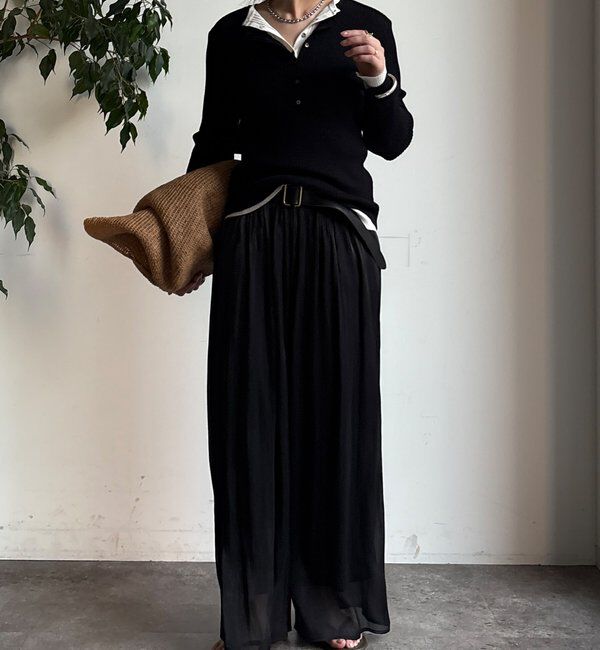  「【WEB限定】ギャザーワイドパンツ」|チノ|