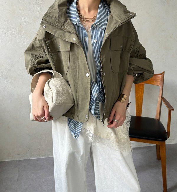  「【WEB限定】ドロストボリュームスリーブブルゾン」|ブルゾン・スタジャン|カーキ