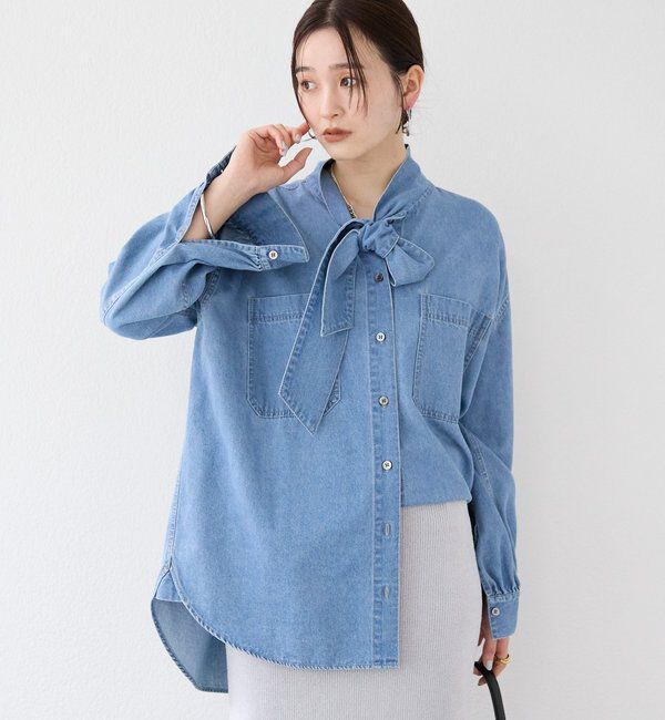  「【新色追加/抜け感】デニムボウタイシャツ」|シャツ・ブラウス|