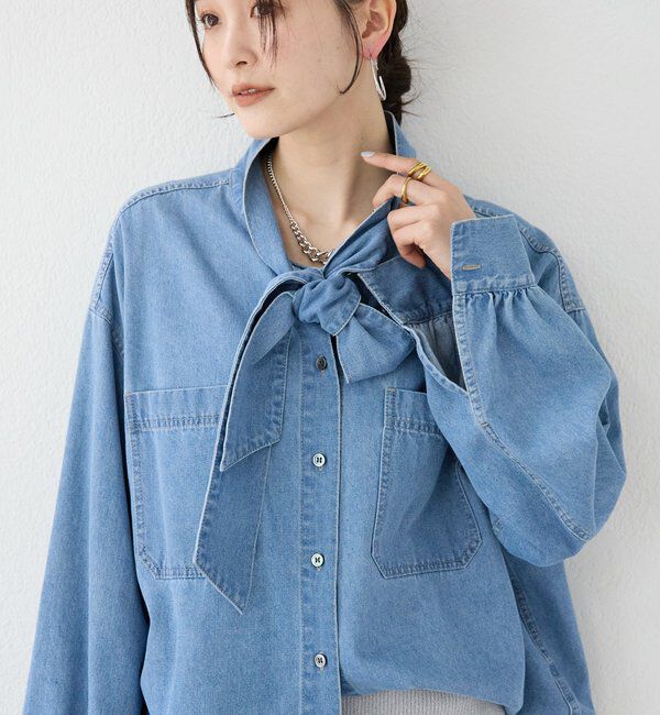  「【新色追加/抜け感】デニムボウタイシャツ」|シャツ・ブラウス|