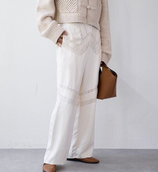  「【a Nice （ア ・ニース）】ピンタックレースパンツ」|チノ|