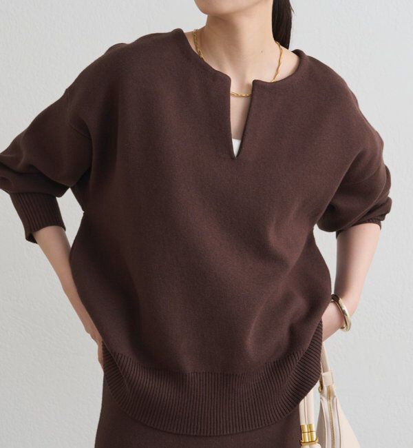  「【@_shirabe.s_コラボ】スウェットライクスキッパーニット」|ニット・セーター|ブラウン