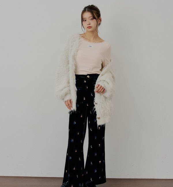  「【SALON by Chico/セットアップ対応】金釦ベロアスラックスパンツ」|チノ|