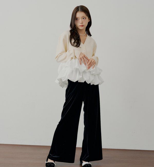  「【SALON by Chico/セットアップ対応】金釦ベロアスラックスパンツ」|チノ|