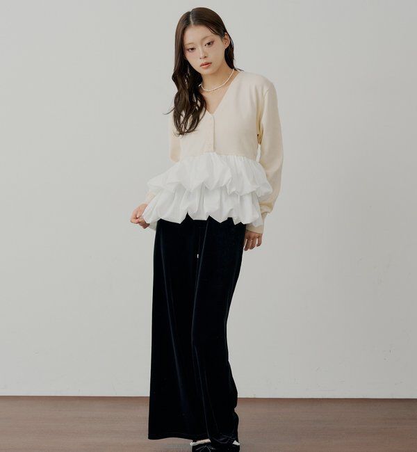  「【SALON by Chico/セットアップ対応】金釦ベロアスラックスパンツ」|チノ|