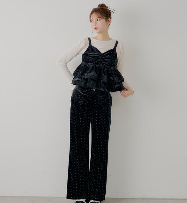  「【SALON by Chico/セットアップ対応】金釦ベロアスラックスパンツ」|チノ|