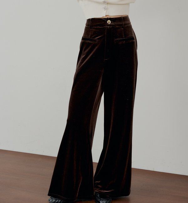  「【SALON by Chico/セットアップ対応】金釦ベロアスラックスパンツ」|チノ|