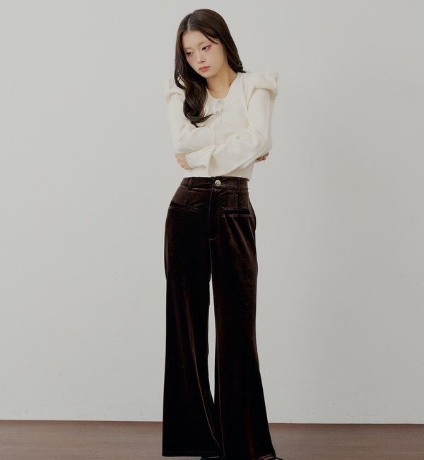  「【SALON by Chico/セットアップ対応】金釦ベロアスラックスパンツ」|チノ|