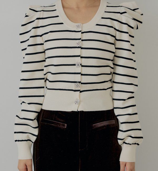  「【SALON by Chico】ビジューボタンパワショルデザインカーディガン」|カーディガン|