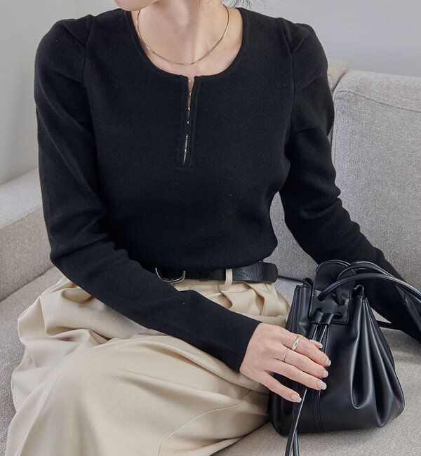  「ホックヘンリーパフニット」|ニット・セーター|ブラック