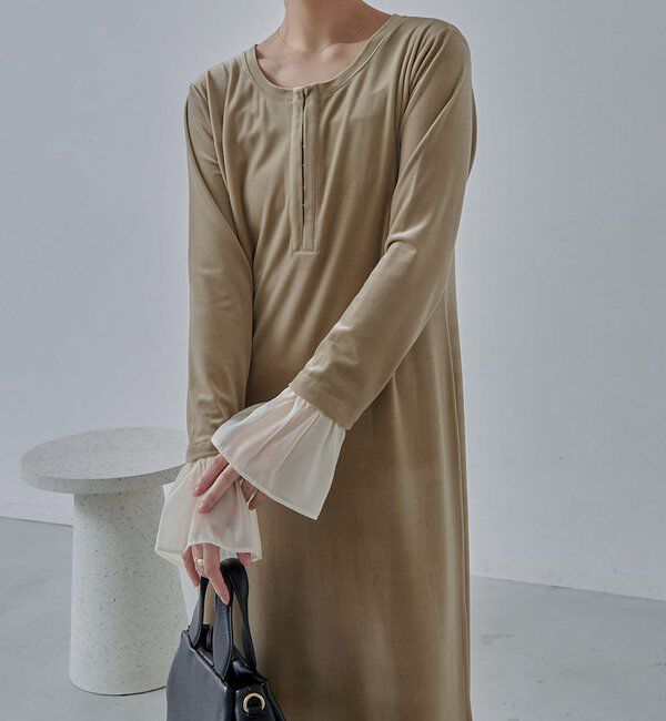  「【低身長サイズあり】フレアスリーブベロアワンピース」|ワンピース|